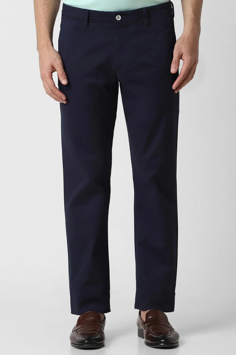 Men's Navy Casual Solid Slim Fit Trouser