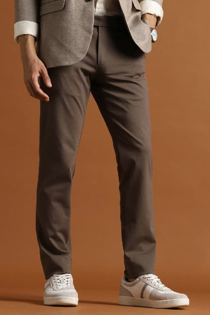 Men's Brown Formal Solid Straight Fit Trouser