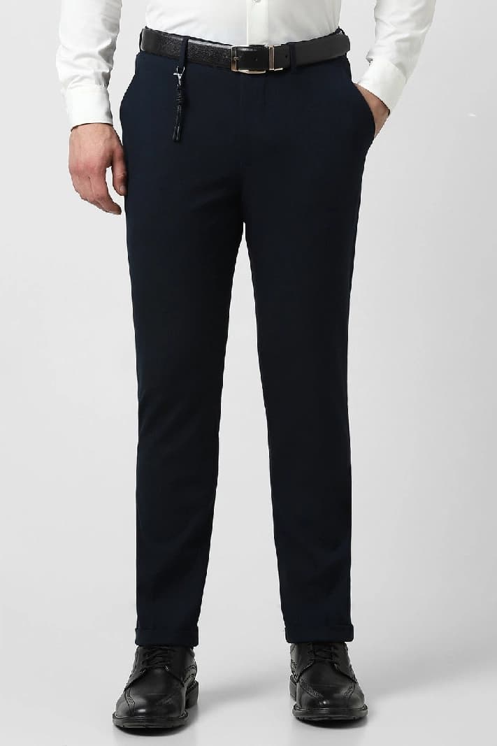 Men's Navy Formal Solid Straight Fit Trouser