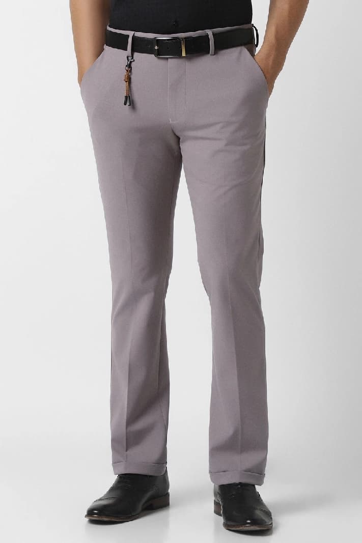 Men's Grey Formal Solid Straight Fit Trouser