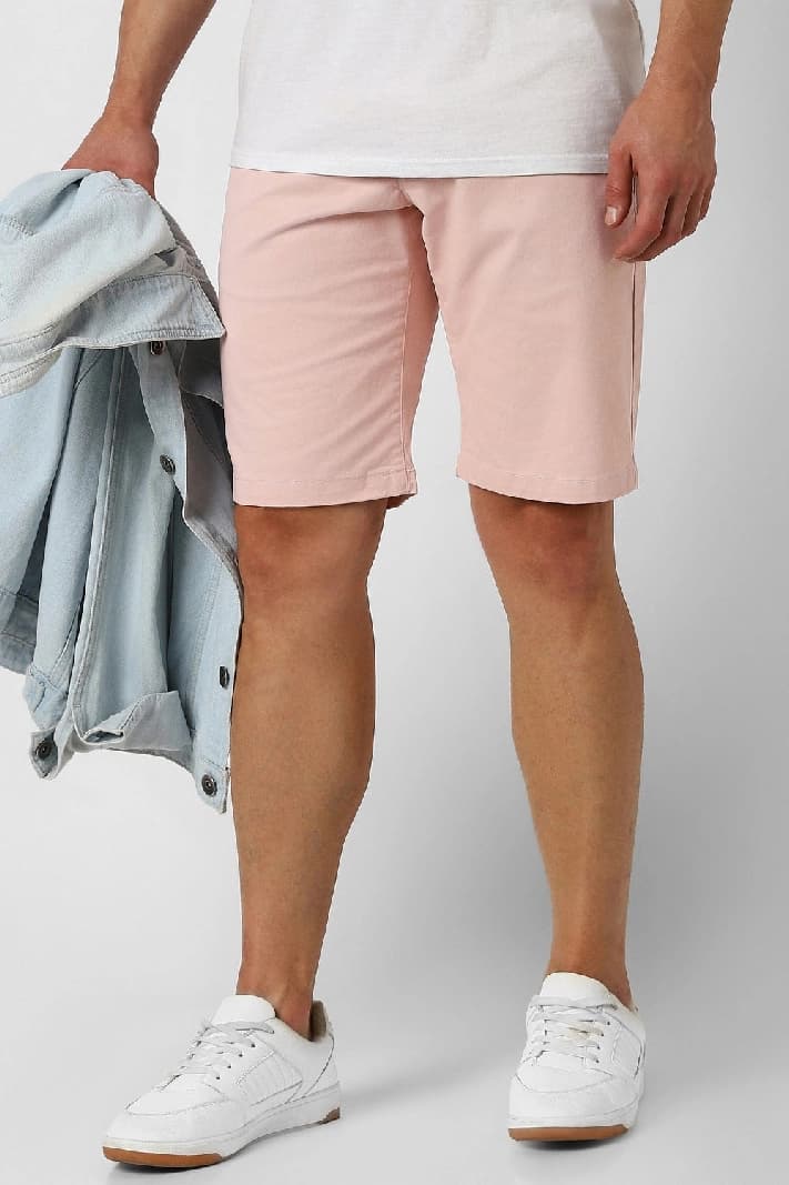 Men's Pink Casual Solid Regular Fit Short