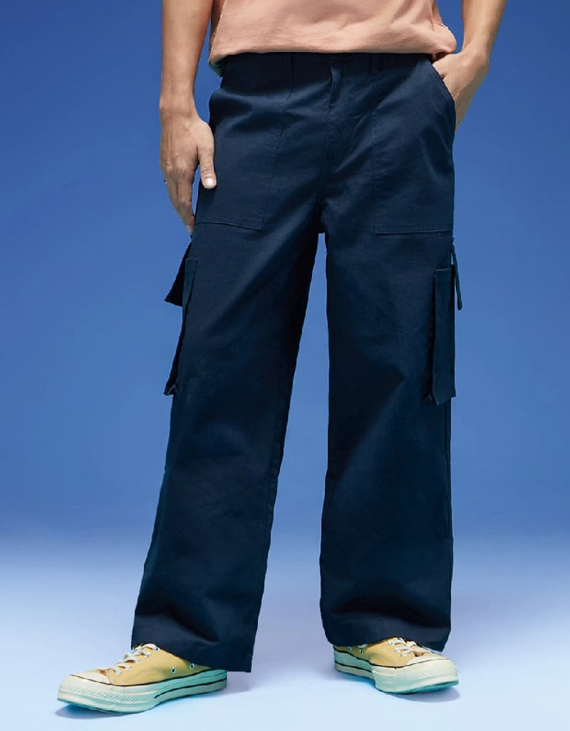 Men's Navy Casual Solid Baggy Fit Cargo