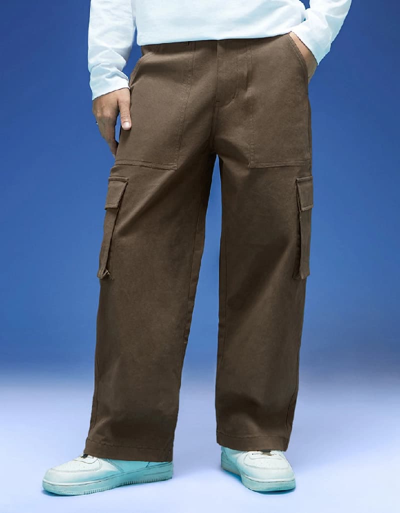 Men's Brown Casual Solid Baggy Fit Cargo