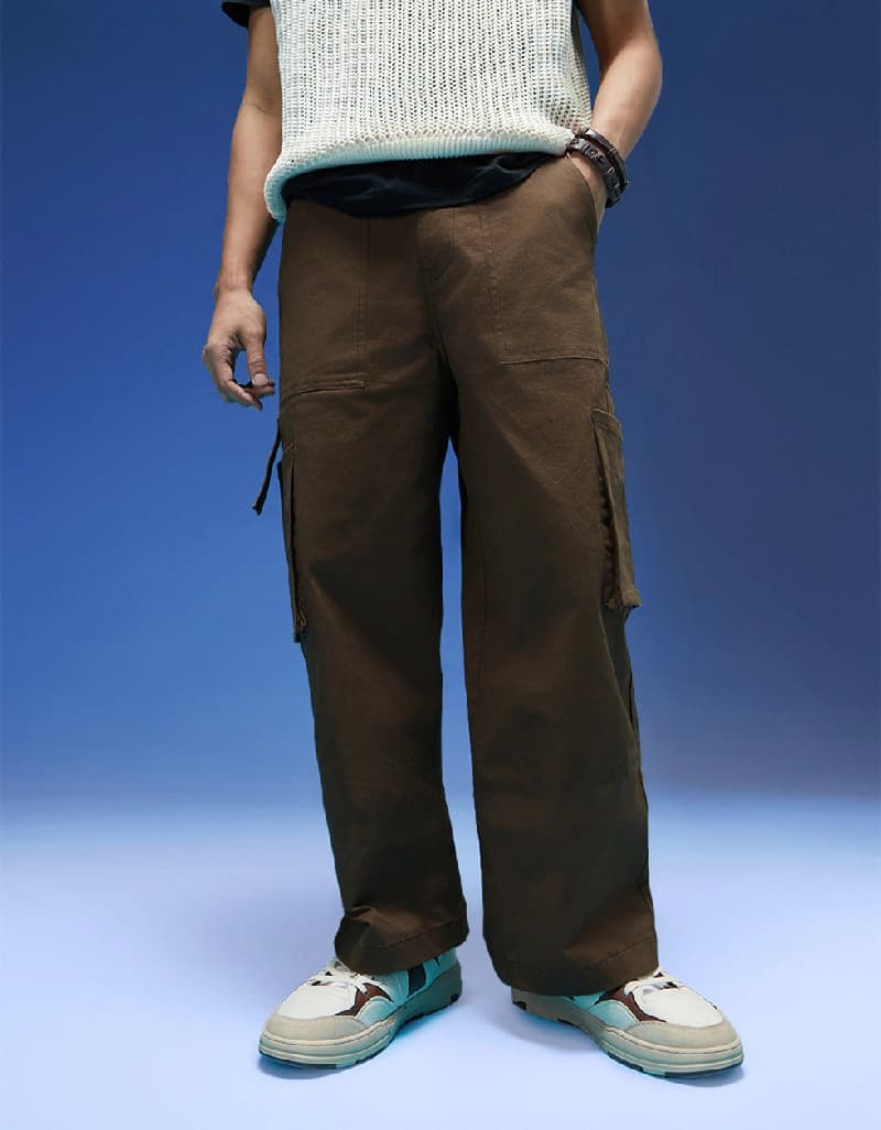 Men's Brown Casual Solid Baggy Fit Cargo
