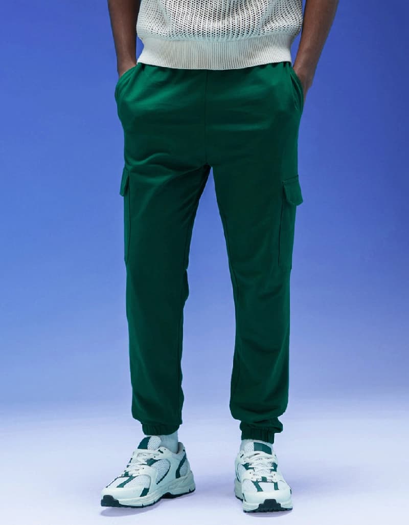 Men's Green Casual Solid Baggy Fit Cargo