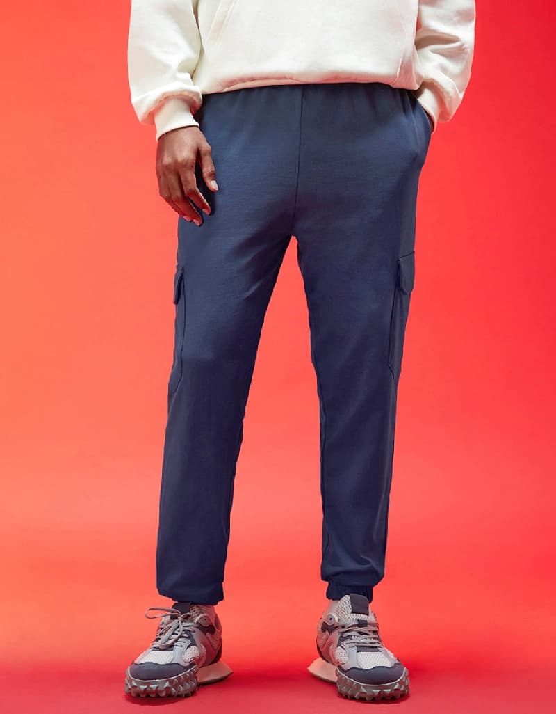 Men's Blue Casual Solid Baggy Fit Cargo