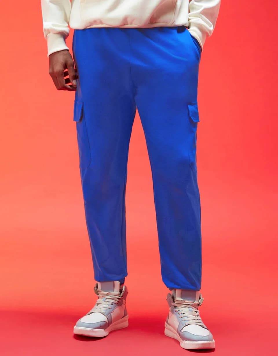 Men's Blue Casual Solid Baggy Fit Cargo