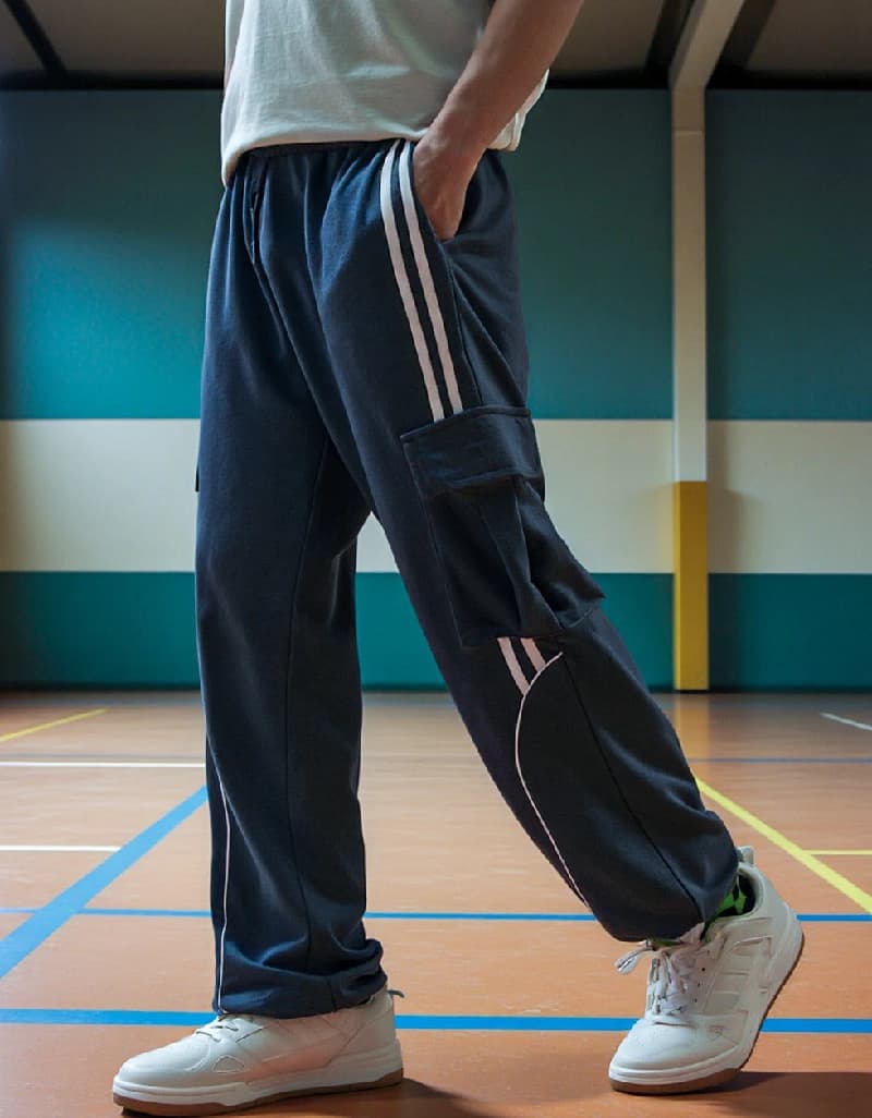 Men's Navy Casual Striped Straight Fit Cargo