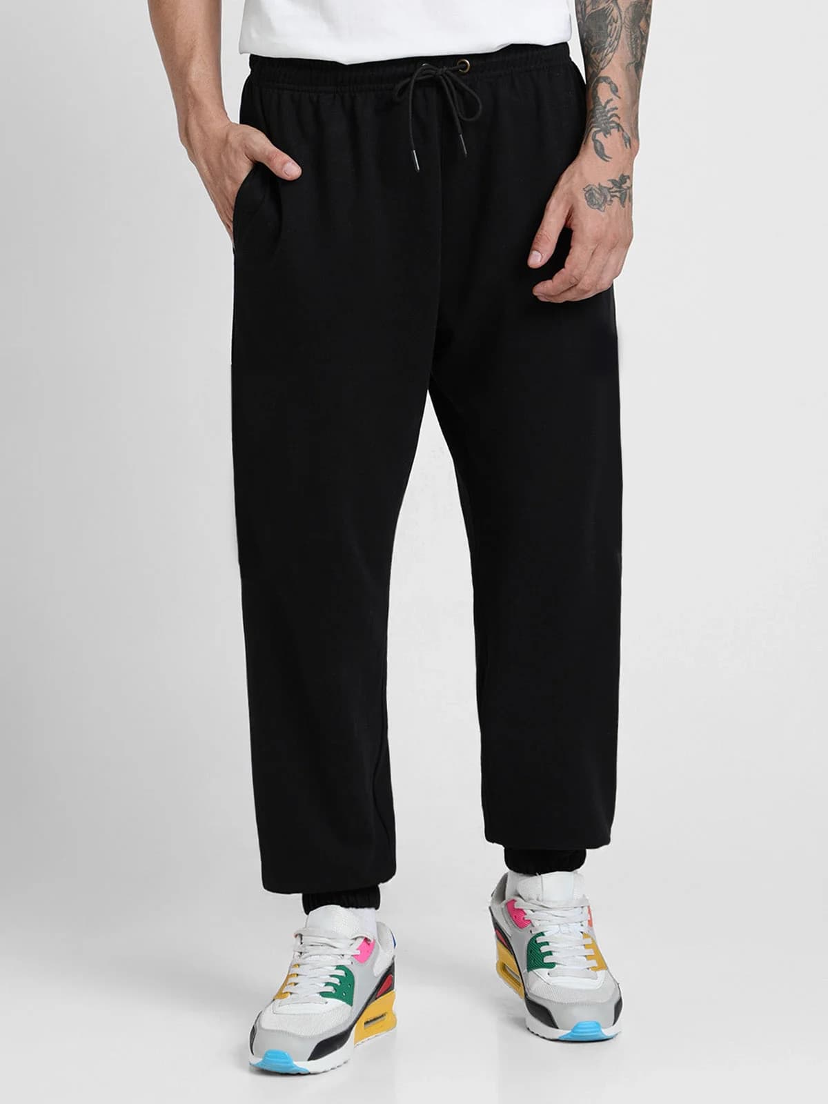 Men's Black Casual Solid Baggy Fit Jogger