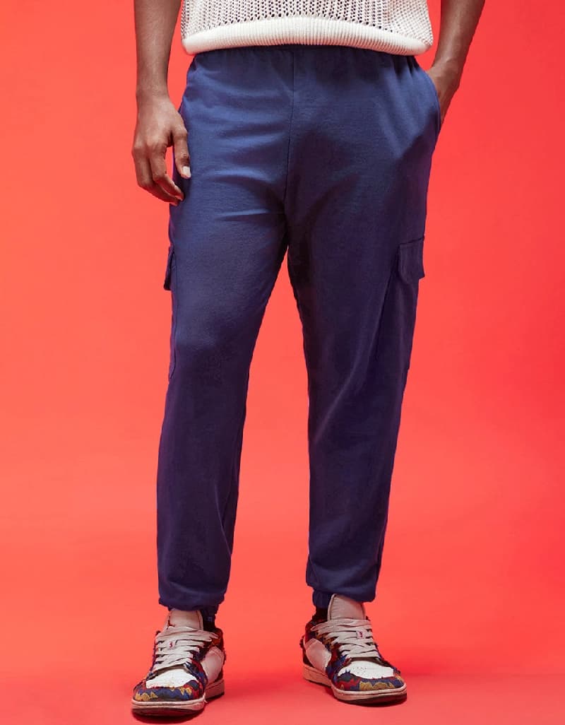 Men's Navy Casual Solid Baggy Fit Cargo