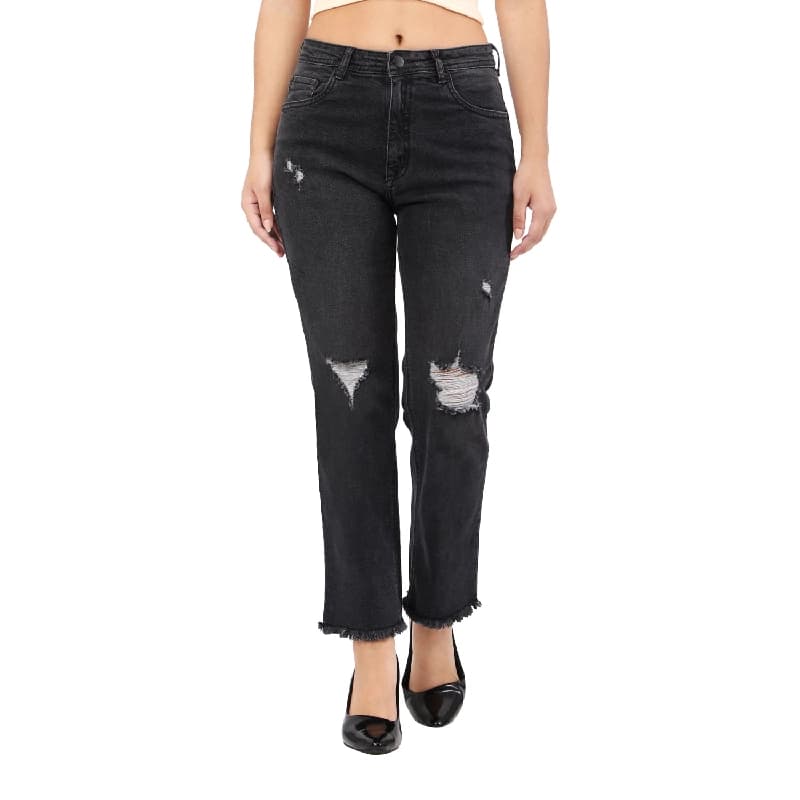 Women's Black Casual Solid Slim Fit Jeans