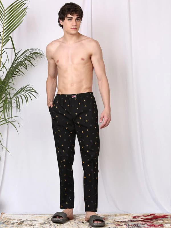 Men's Black Casual Regular Fit Pyjama