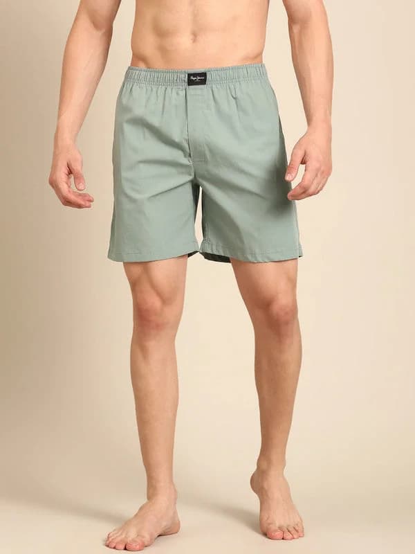 Men's Green Cotton Solid Regular Fit Boxer