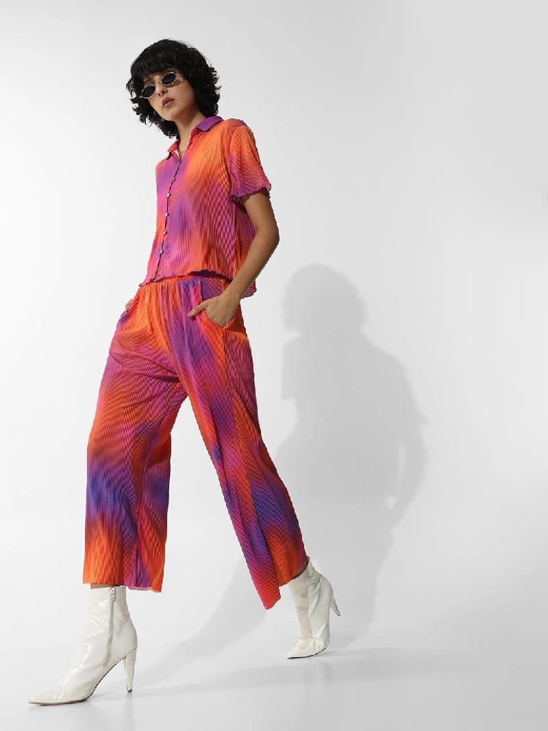 Women's Red Casual Solid Wide Leg Trouser