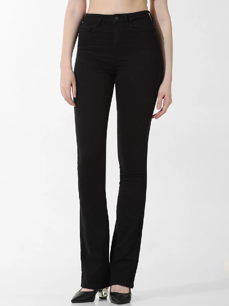 Women's Black Casual Solid Bootcut Fit Jeans