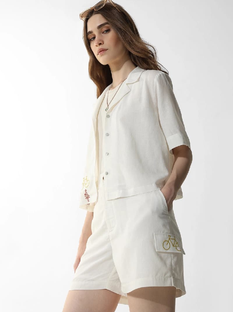 Women's White Casual Short