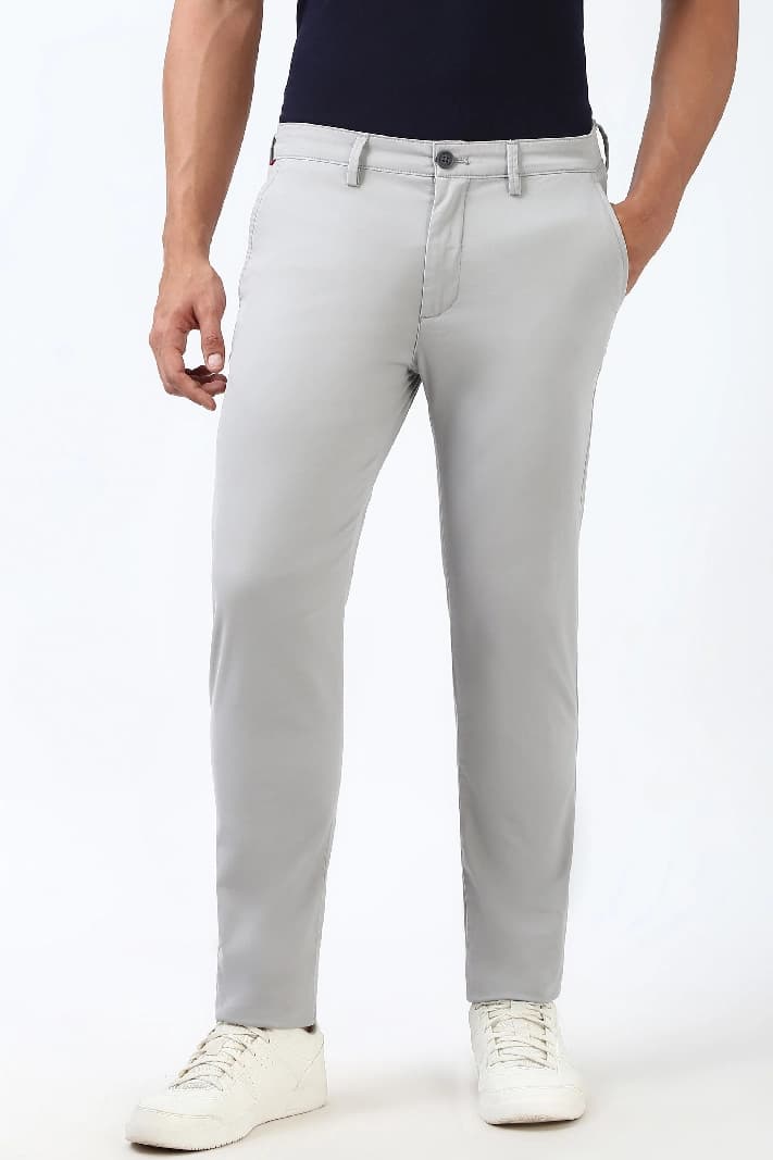 Men's Grey Casual Solid Skinny Fit Trouser