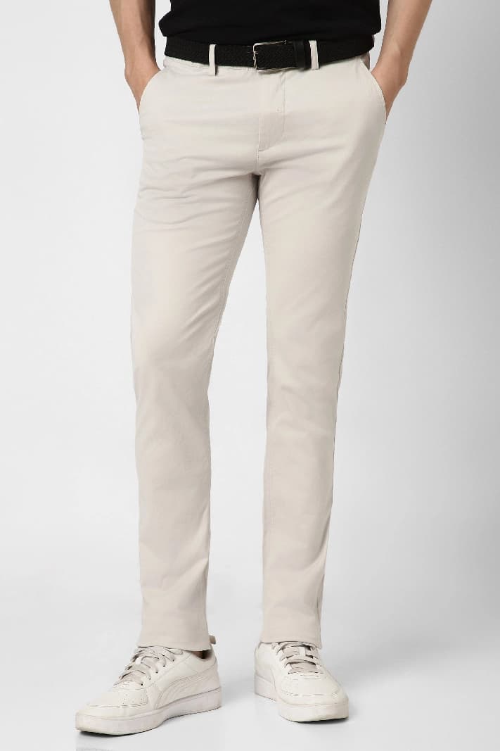 Men's Grey Casual Solid Skinny Fit Trouser