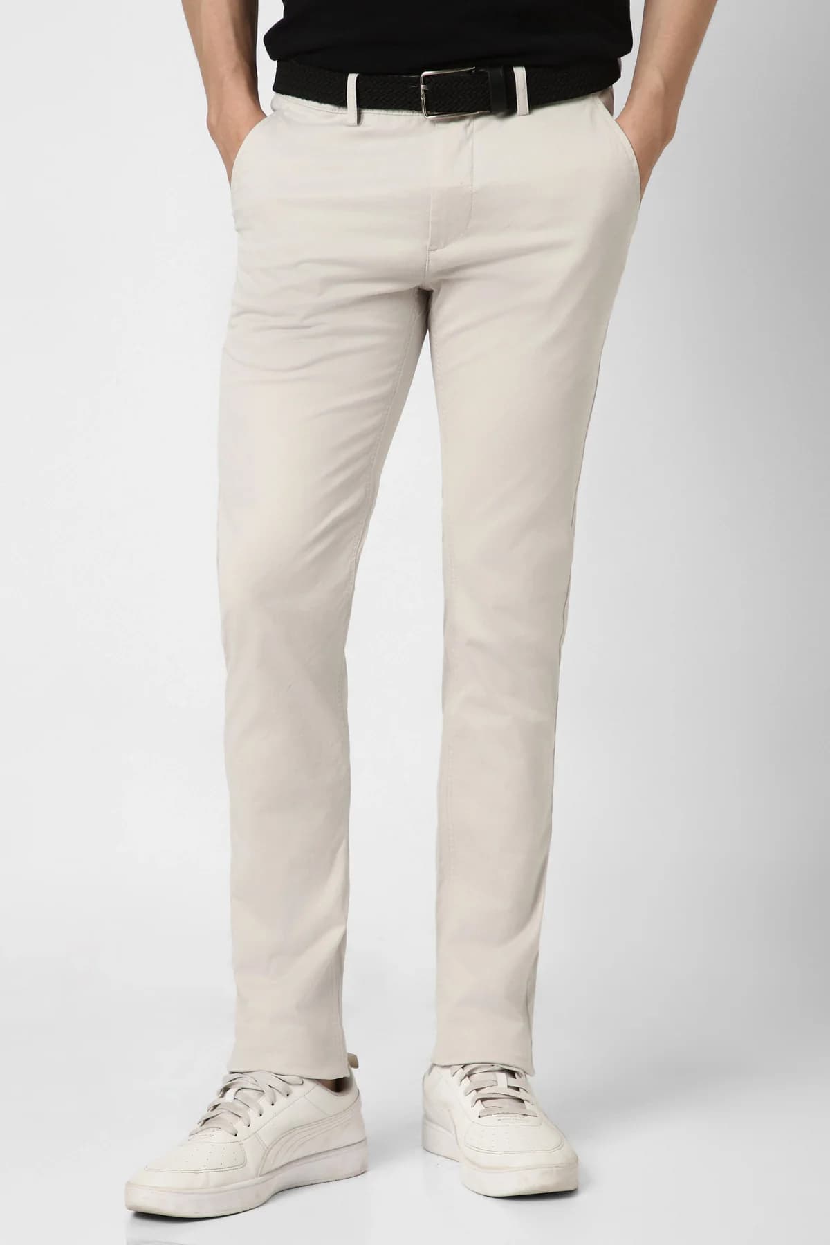 Men's Grey Casual Solid Skinny Fit Trouser
