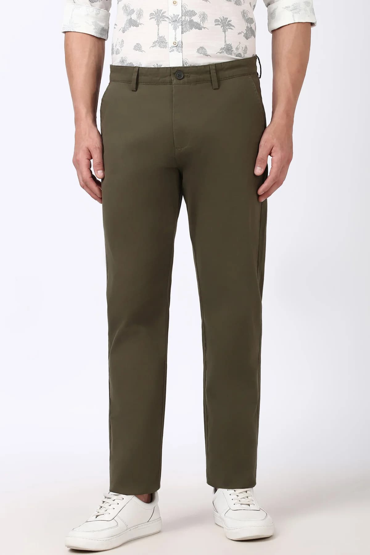 Men's Green Casual Solid Straight Fit Trouser