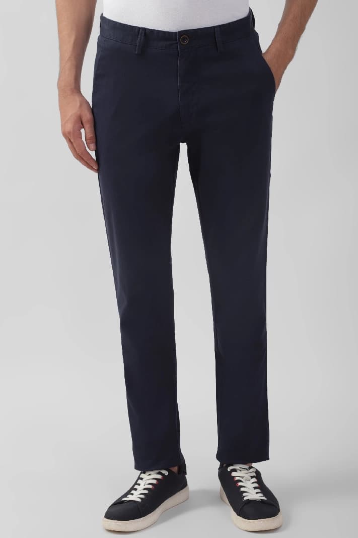 Men's Navy Casual Solid Straight Fit Trouser
