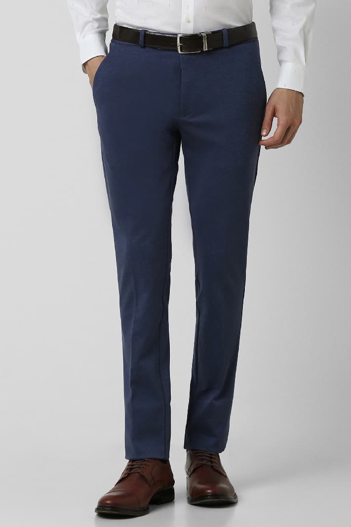 Men's Blue Formal Solid Straight Fit Trouser