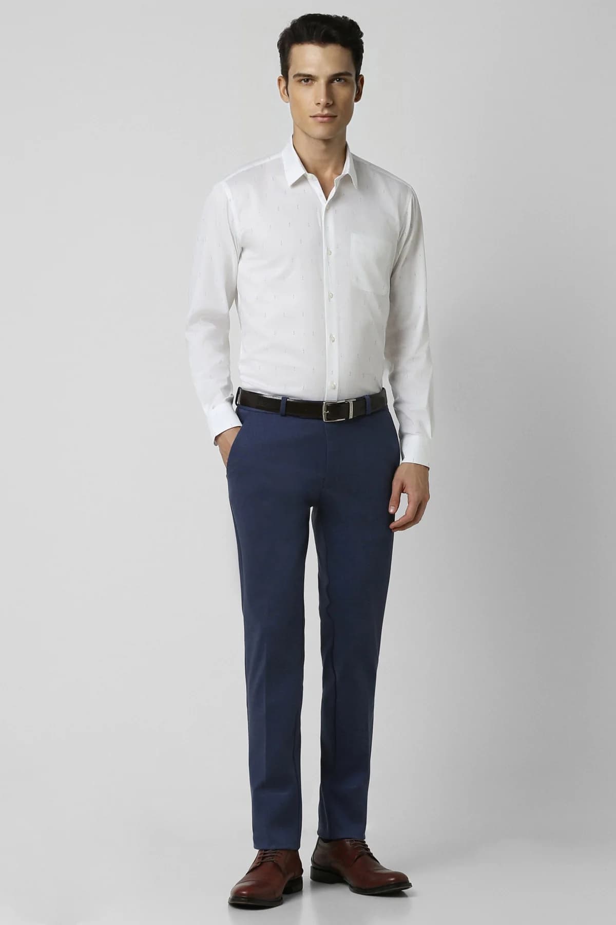 Men's Blue Formal Solid Straight Fit Trouser