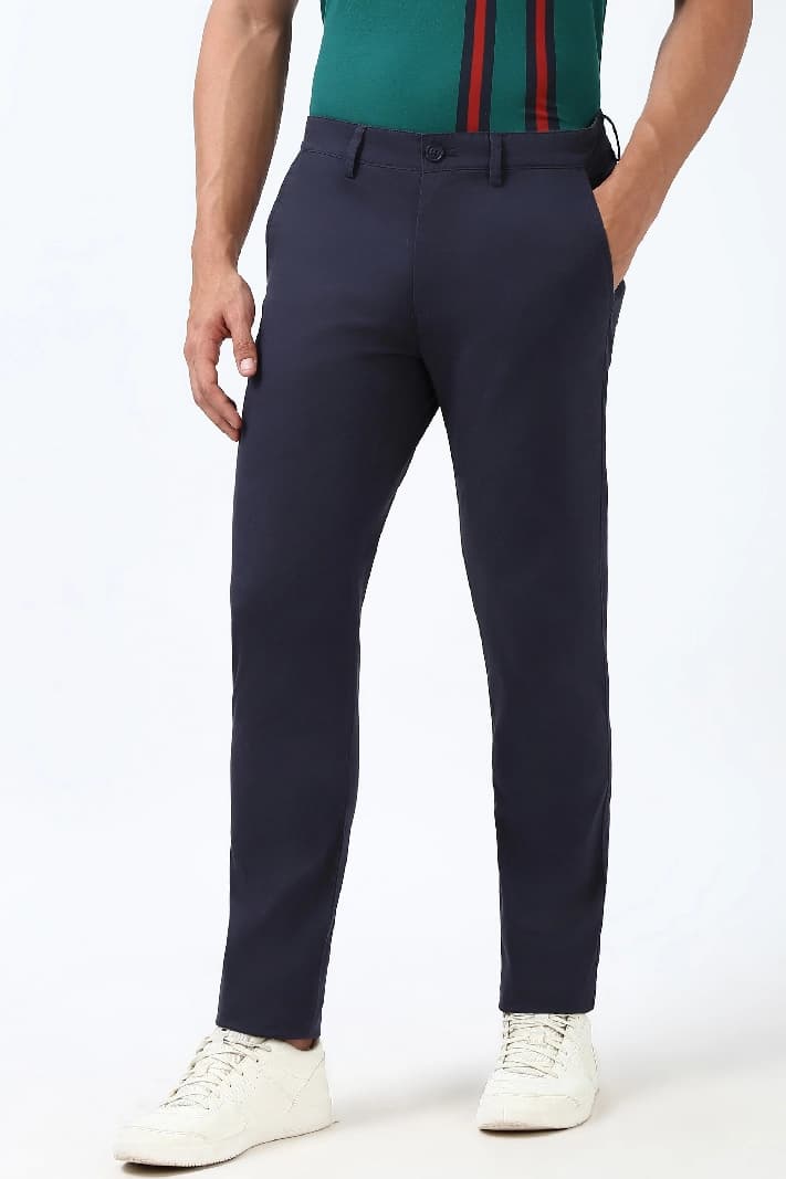 Men's Navy Casual Solid Skinny Fit Trouser