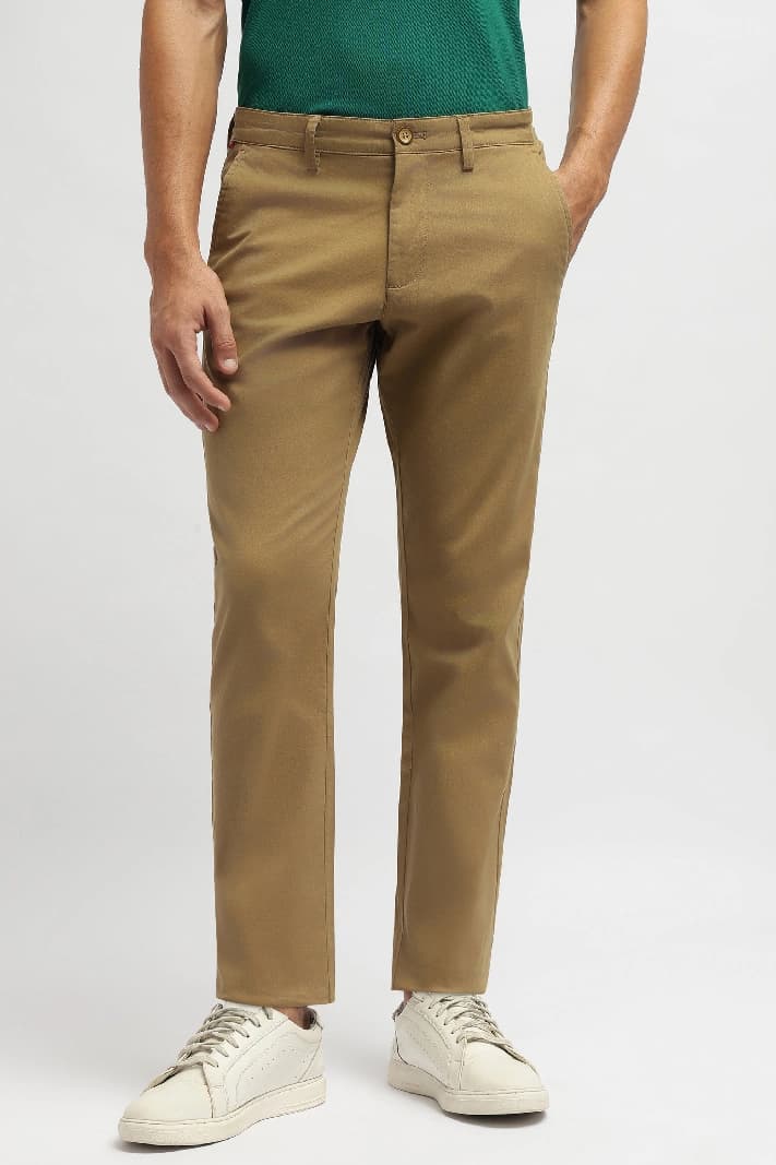 Men's Green Casual Solid Straight Fit Trouser