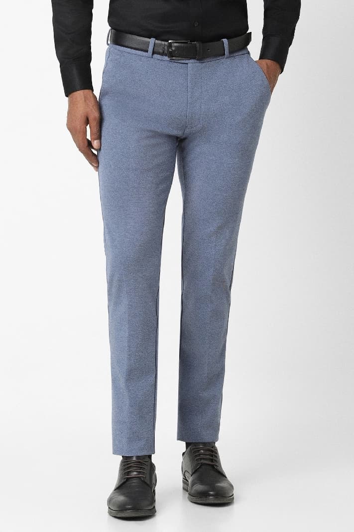 Men's Blue Formal Solid Skinny Fit Trouser