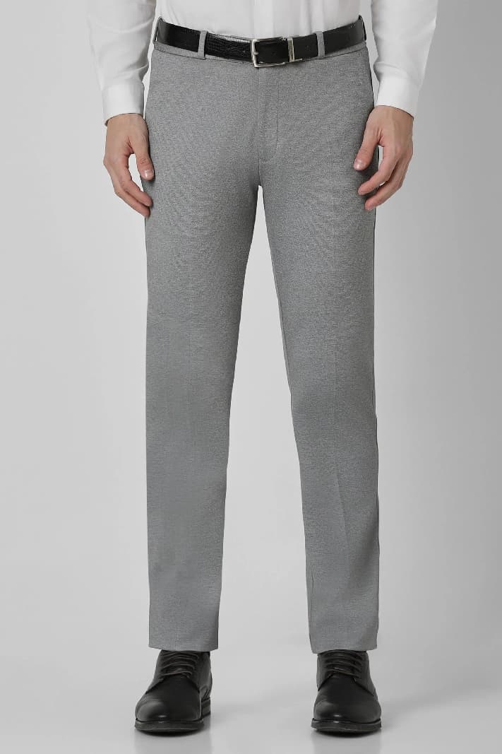 Men's Grey Formal Solid Straight Fit Trouser