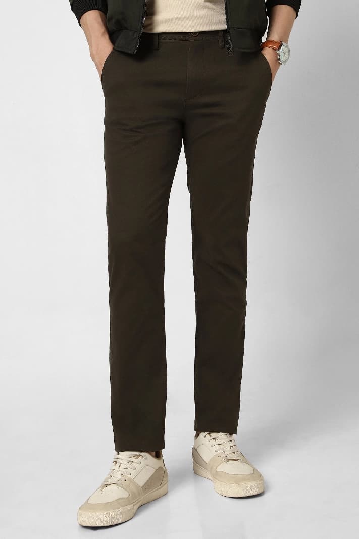 Men's Green Casual Solid Straight Fit Trouser