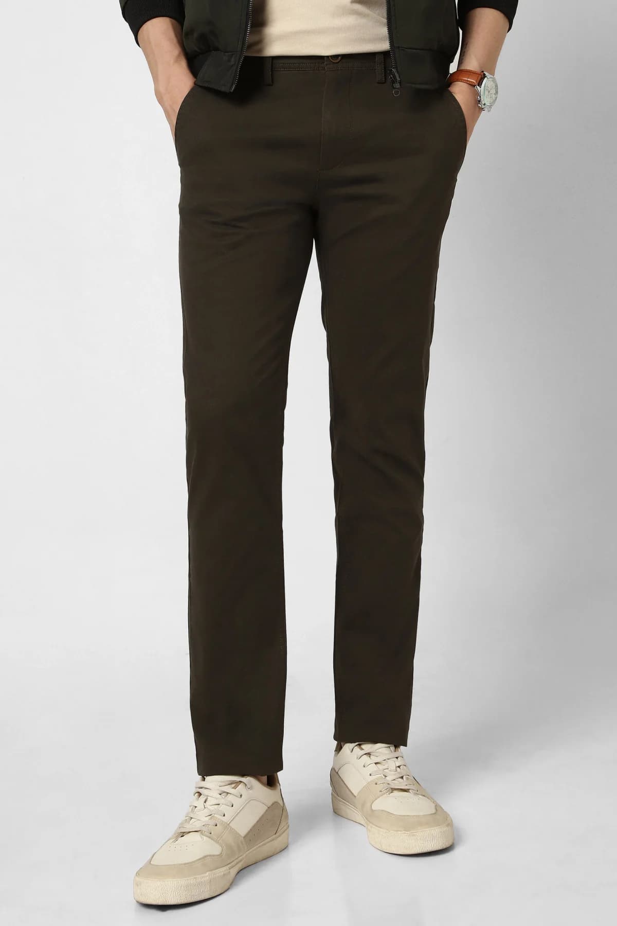 Men's Green Casual Solid Straight Fit Trouser