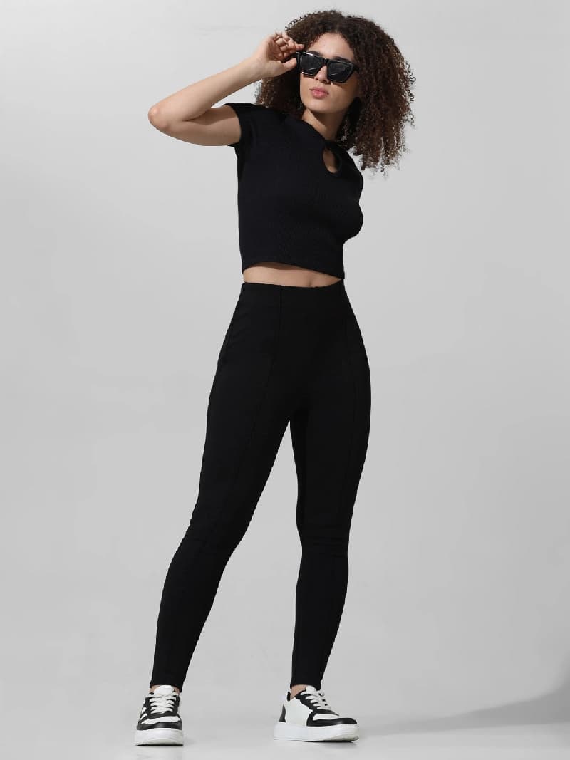 Women's Black Casual Solid Slim Fit Legging