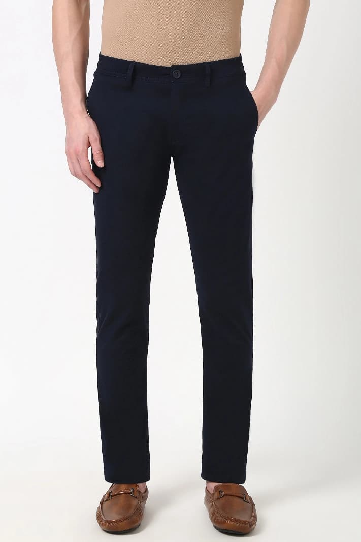 Men's Navy Casual Solid Skinny Fit Trouser