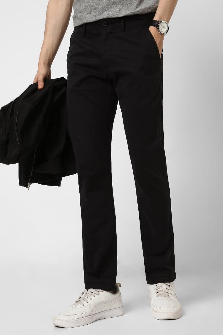 Men's Black Casual Solid Straight Fit Trouser