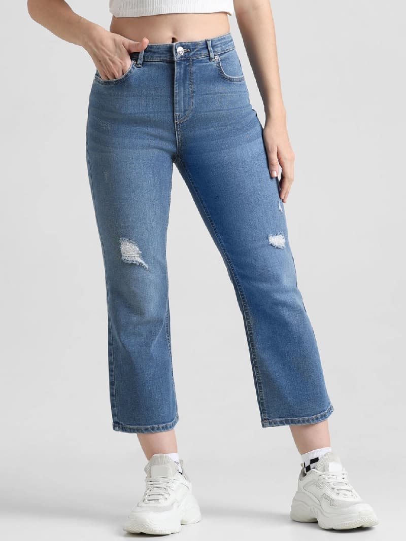 Women's Blue Casual Solid Bootcut Fit Jeans