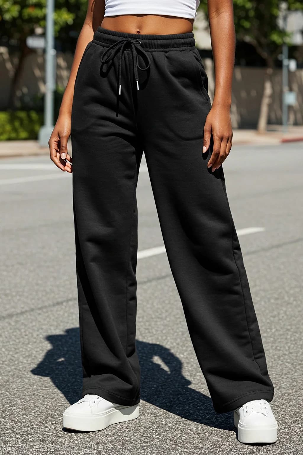 Women's Black Casual Solid Oversized Fit Trackpant