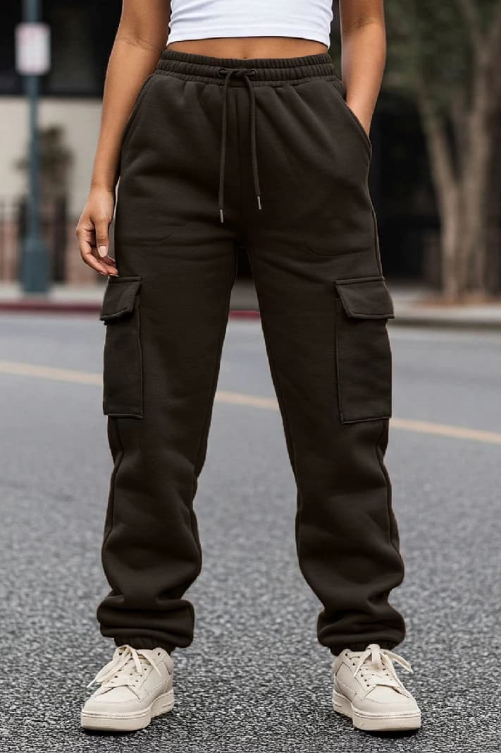 Women's Brown Casual Solid Wide Leg Jogger