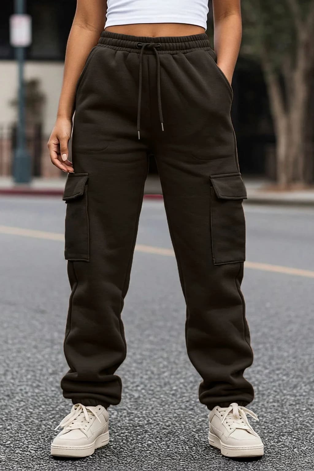 Women's Brown Casual Solid Wide Leg Jogger