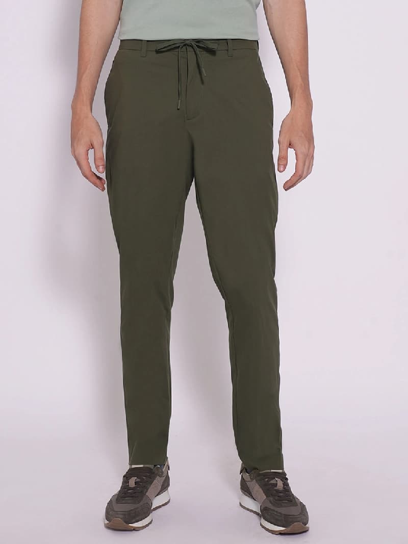 Men's Green Casual Solid Straight Fit Trouser