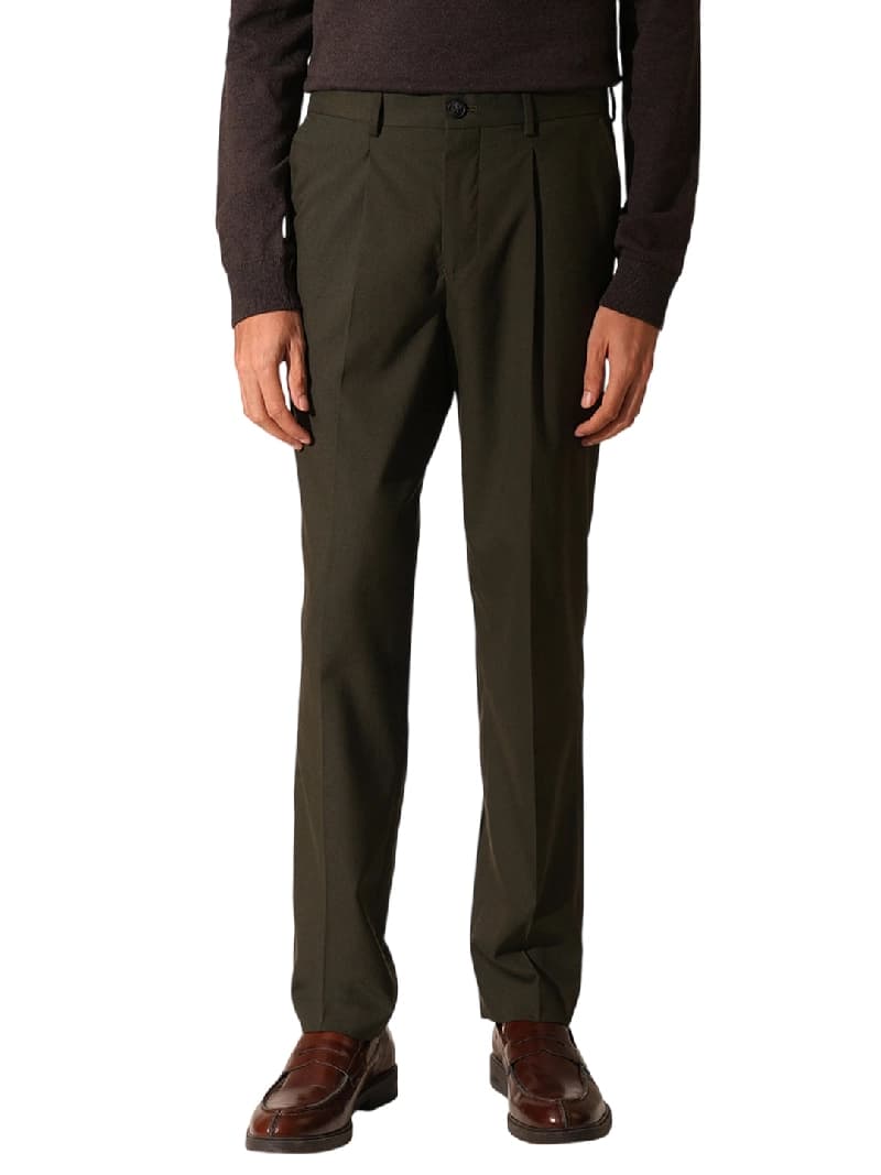 Men's Green Casual Solid Straight Fit Trouser