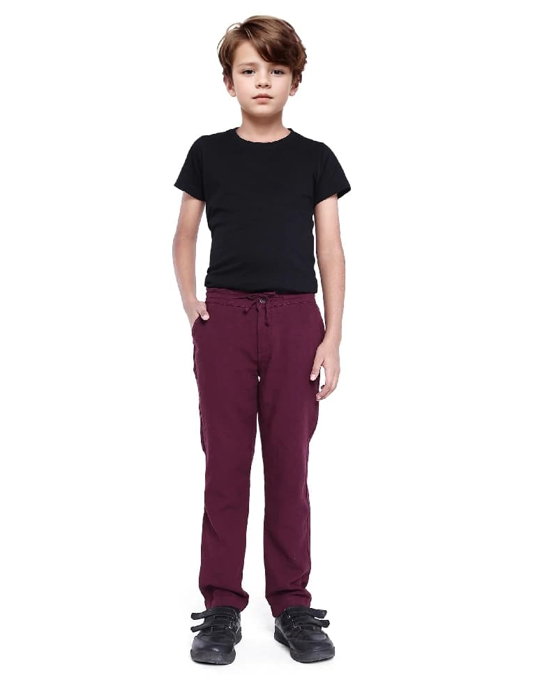 Boys Red Casual Straight Fit Solid Trouser