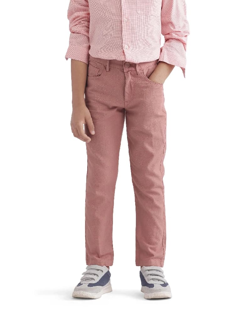 Boys Peach Casual Straight Fit Solid Trouser