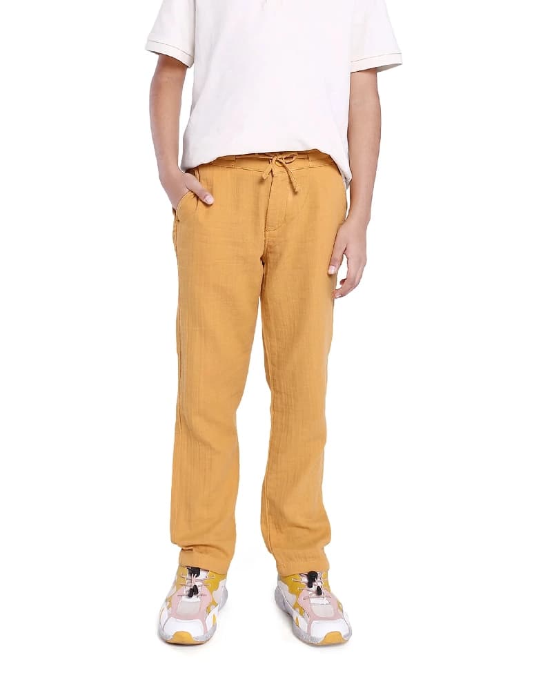 Boys Yellow Casual Straight Fit Solid Trouser