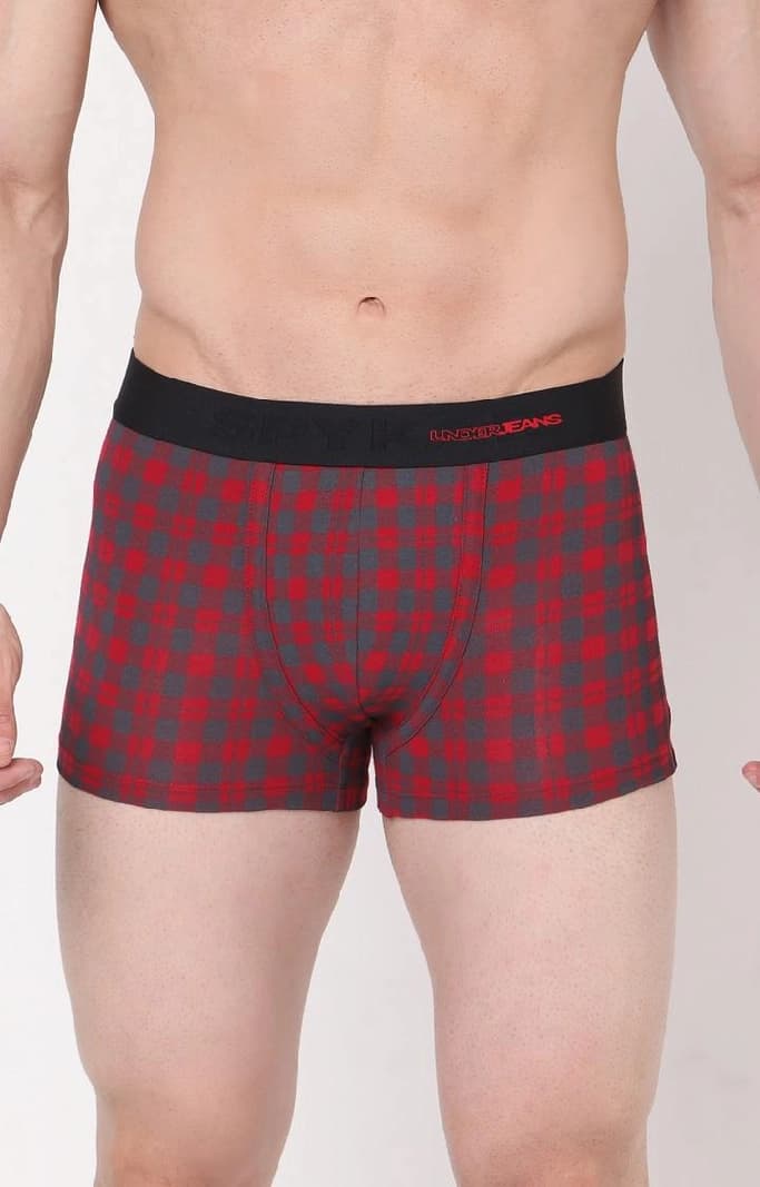 Men's Red Checks Mid-Rise Printed Trunk