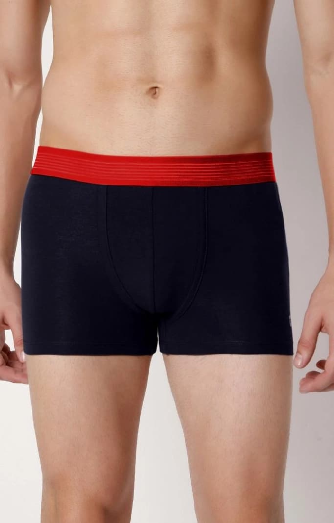 Men's Navy Red Mid-Rise Solid Trunk