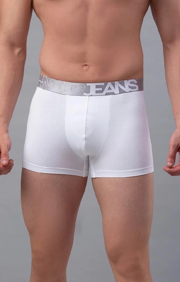 Men's White Mid-Rise Solid Trunk