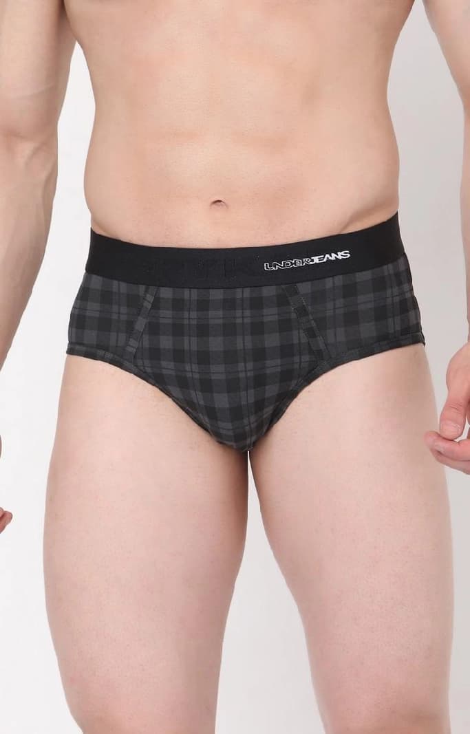 Men's Black Checks Mid-Rise Printed Brief