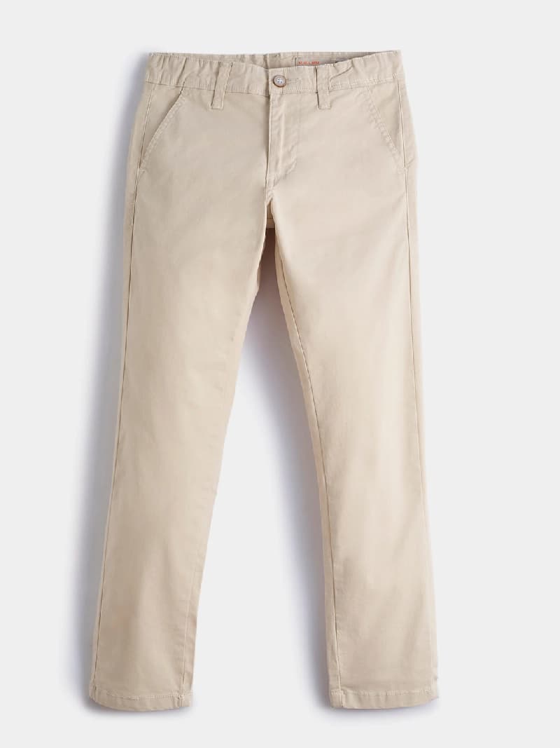 Boys Beige Casual Solid Cotton Trouser